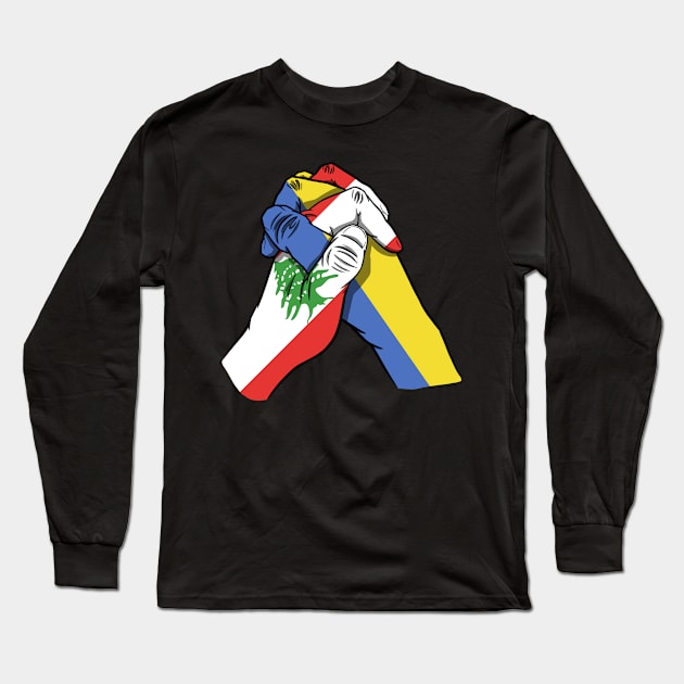 Lebanon and Ukraine Flags Holding Hands Ukraine Lebanon Roots Long Sleeve T-Shirt by BramCrye